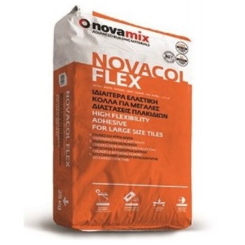 NOVACOL FLEX - Θιξοτροπική και ελαστική κόλλα βάσεως τσιμέντου σε μορφή σκόνης για κεραμικά πλακίδια και γρανιτοπλακίδια με παρατεταμένο ανοιχτό χρόνο C2TE S1